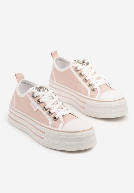 Różowe Trampki na Platformie z Biżuteryjną Aplikacją Flortewis