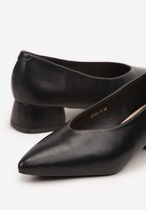 Czarne Czółenka Vices na Obcasie Typu Słupek ze Skórzaną Wkładką Rilomena