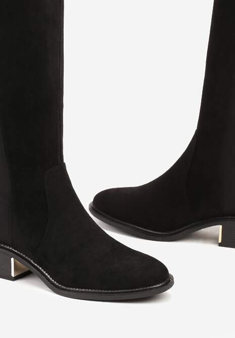 Czarne Casualowe Płaskie Kozaki na Słupku w Stylu Muszkieterek Clettia