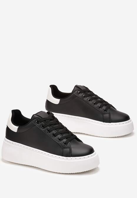 Czarne Sneakersy przed Kostkę na Grubej Podeszwie Bethoria