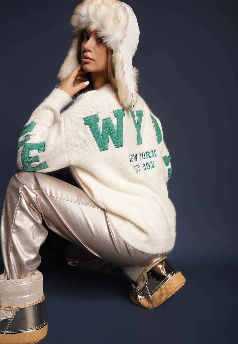 Szary Sweter z Wełną i Geometrycznym Zdobieniem na Rękawach Zivita