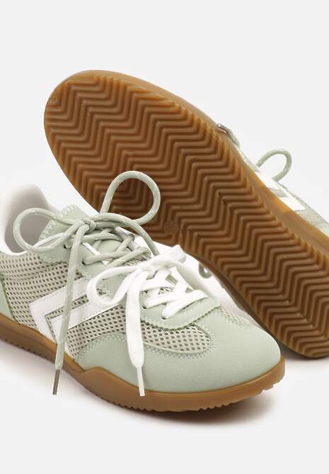 Jasnozielone Sneakersy w Stylu Tenisówek Ozdobione Geometrycznym Wzorem Teloriella