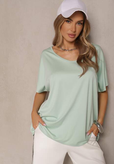 Jasnozielony T-shirt z Wiskozą w Stylu Nietoperza Liofala