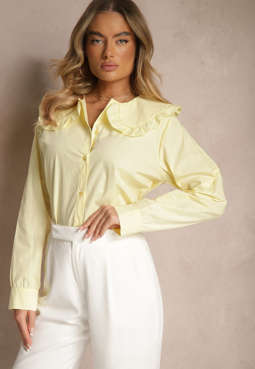 Biała Bawełniana Koszula z Ozdobnym Kołnierzykiem Rulinea