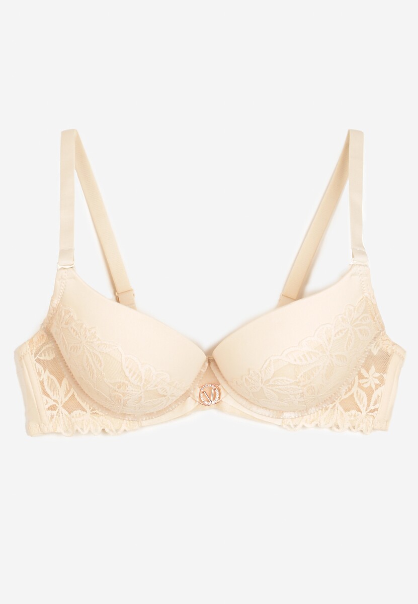 Beżowy Biustonosz Miseczka C z Koronkową Wstawką Mailenne