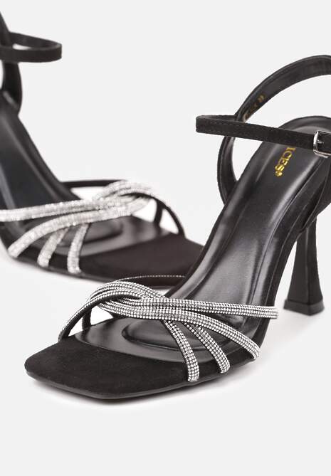 Czarne Sandały Vices na Szpilce z Cyrkoniami Lirevoline