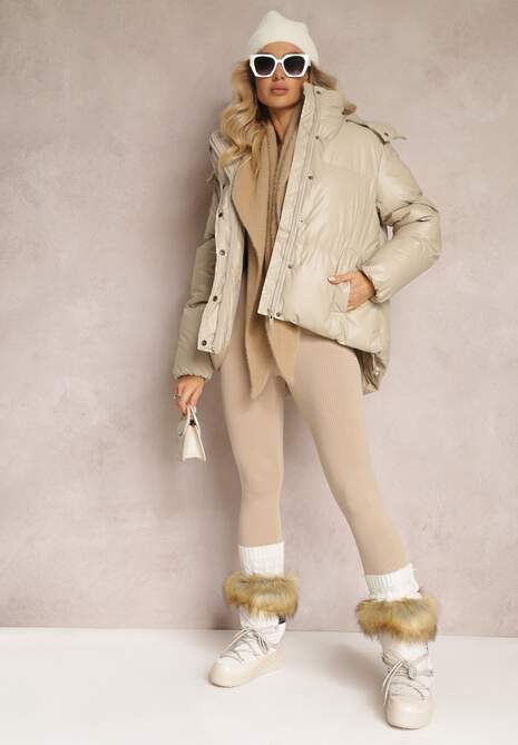 Beżowa Pikowana Kurtka z Kapturem Natta