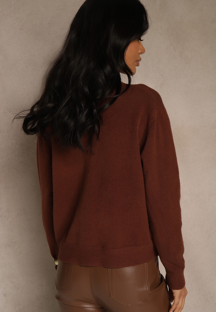 Brązowy Kardigan na Guziki z Domieszką Kaszmiru Vetiella