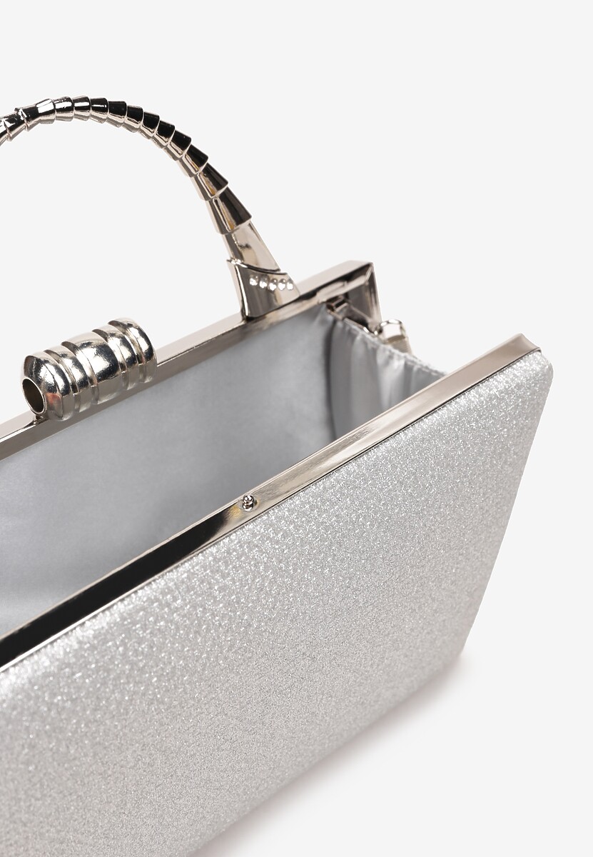 Srebrna Brokatowa Torebka Kopertówka na Łańcuszku Braida