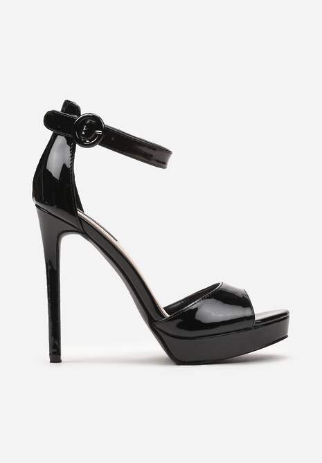Czarne Wysokie Sandały na Szpilce Zapinane na Sprzączkę Viraela