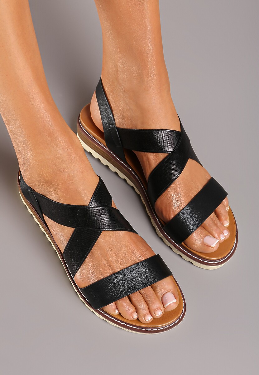 Czarne Sandały Casualowe na Niewysokim Koturnie Havela