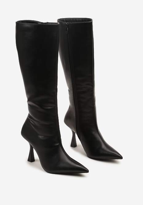 Czarne Kozaki na Obcasie Typu Szpilka ze Szpiczastym Noskiem Lanirre