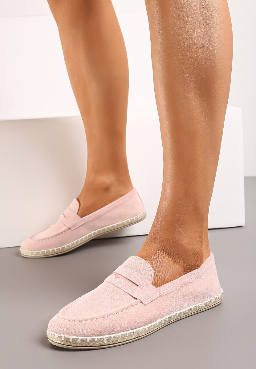 Różowe Mokasyny na Plecionej Podeszwie z Imitacji Zamszu Viadara