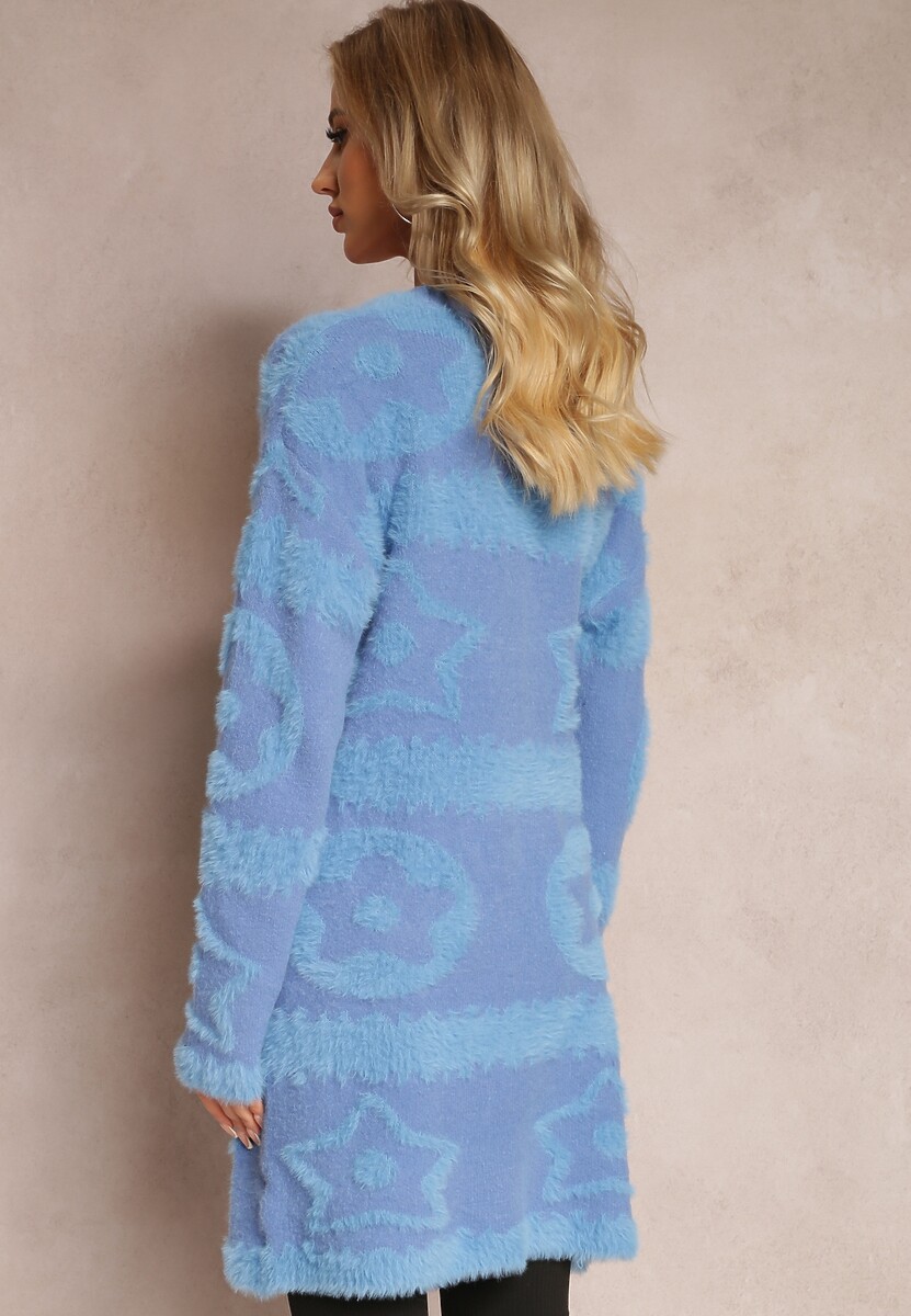 Niebieski Długi Kardigan Puszysty Aborra