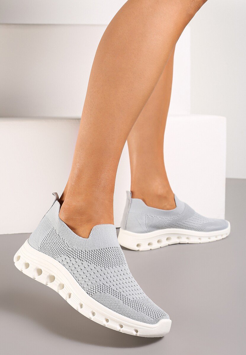 Szare Wsuwane Buty Sportowe z Elastyczną Cholewką do Kostki Asigruna