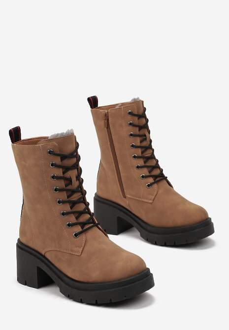 Brązowe Botki Sztyblety za Kostkę na Platformie z Elastyczną Wstawką Adelaine