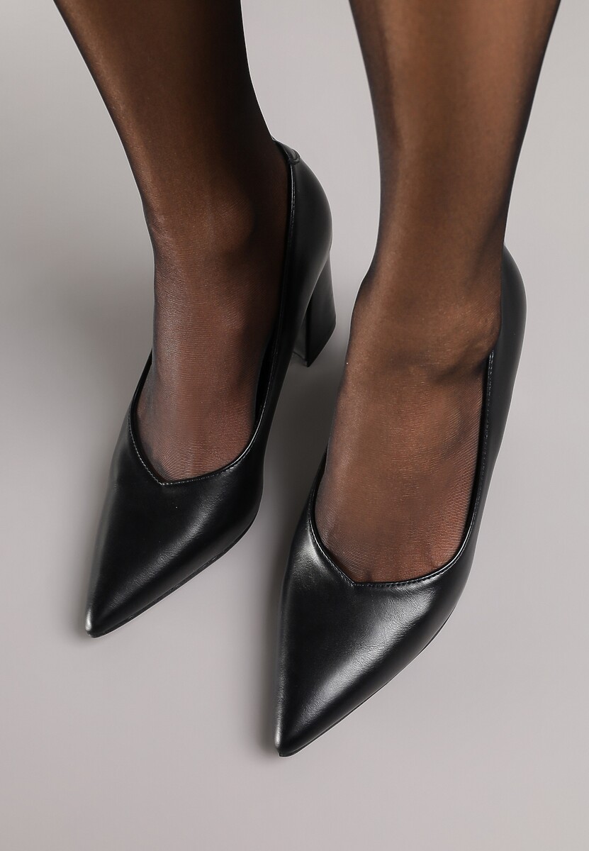 Czarne Czółenka Vices na Geometrycznym Słupku ze Skórzaną Wkładką Modvire