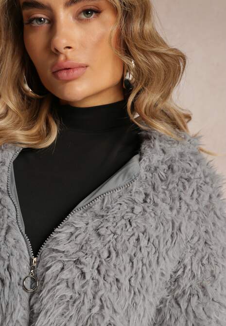 Szara Kurtka Wełniana z Kapturem Makil