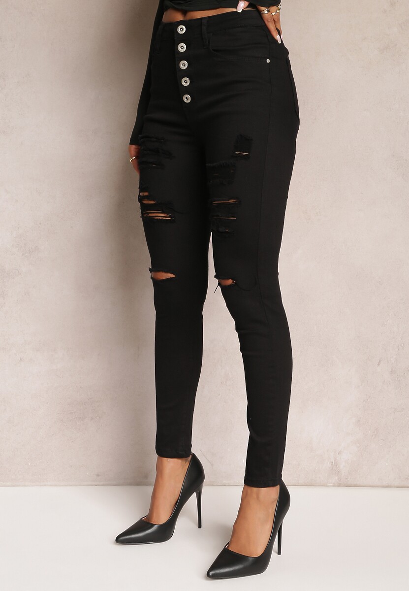 Ciemnobeżowe Jeansy Skinny z Wysokim Stanem Yholo