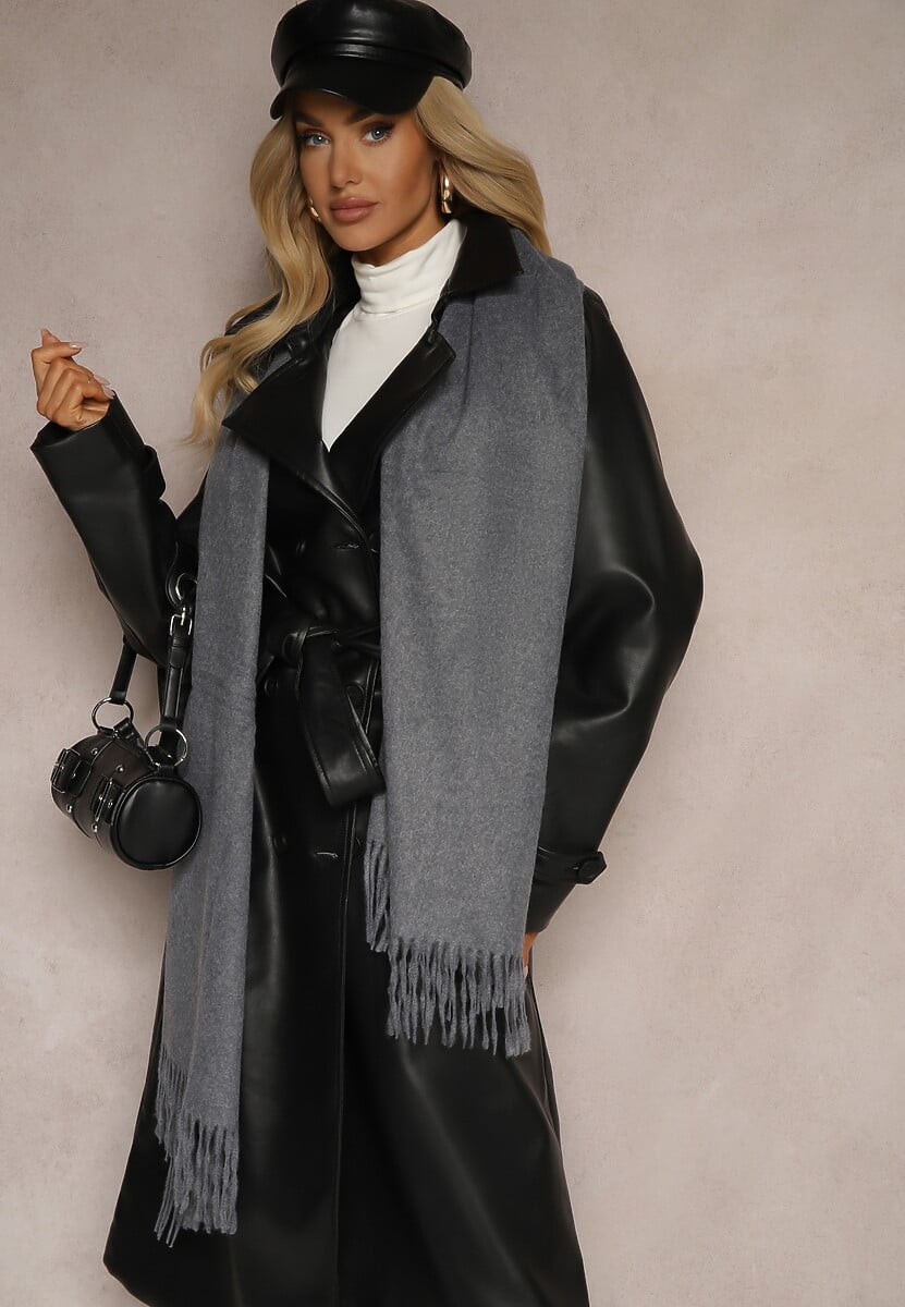 Szary Szalik z Wiskozą Bawełną i Frędzlami Siathlin