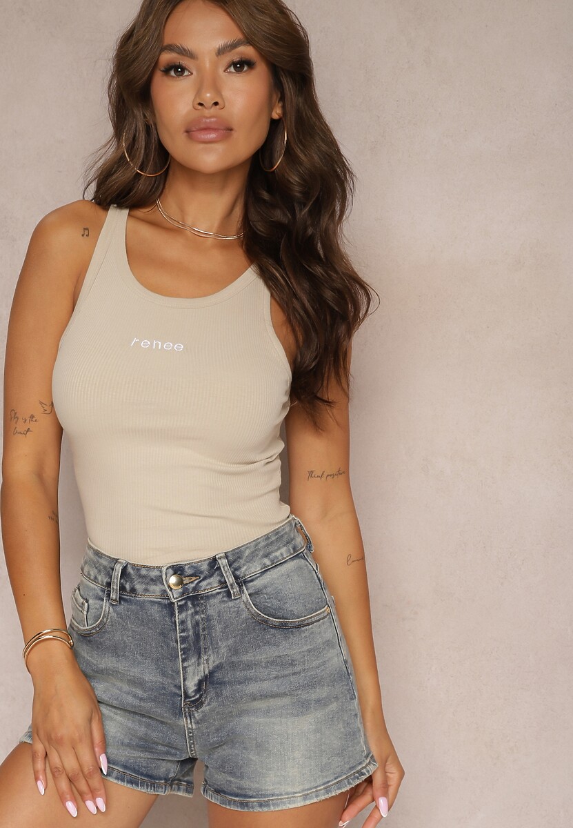 Niebieskie Bawełniane Szorty Denimowe High Waist Kaivima