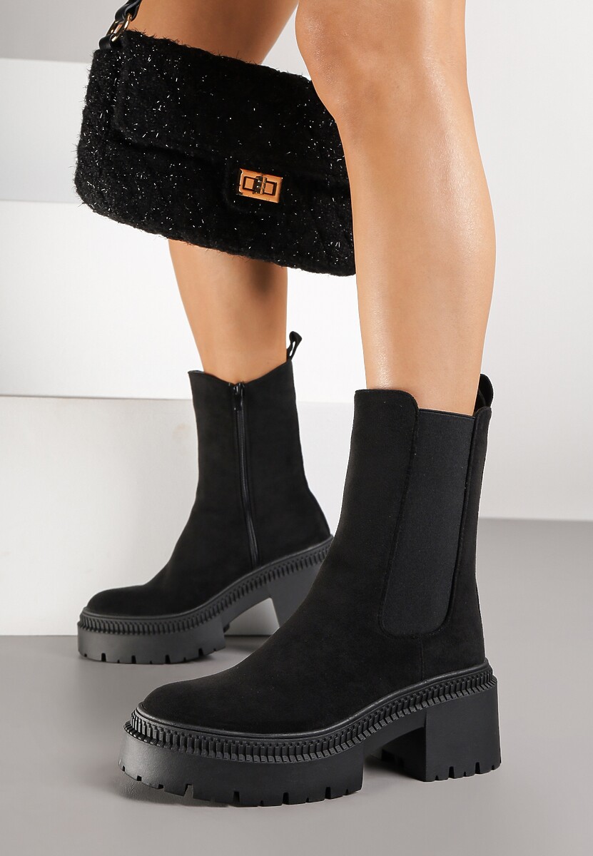 Czarne Botki Typu Sztyblety na Platformie Fesurela