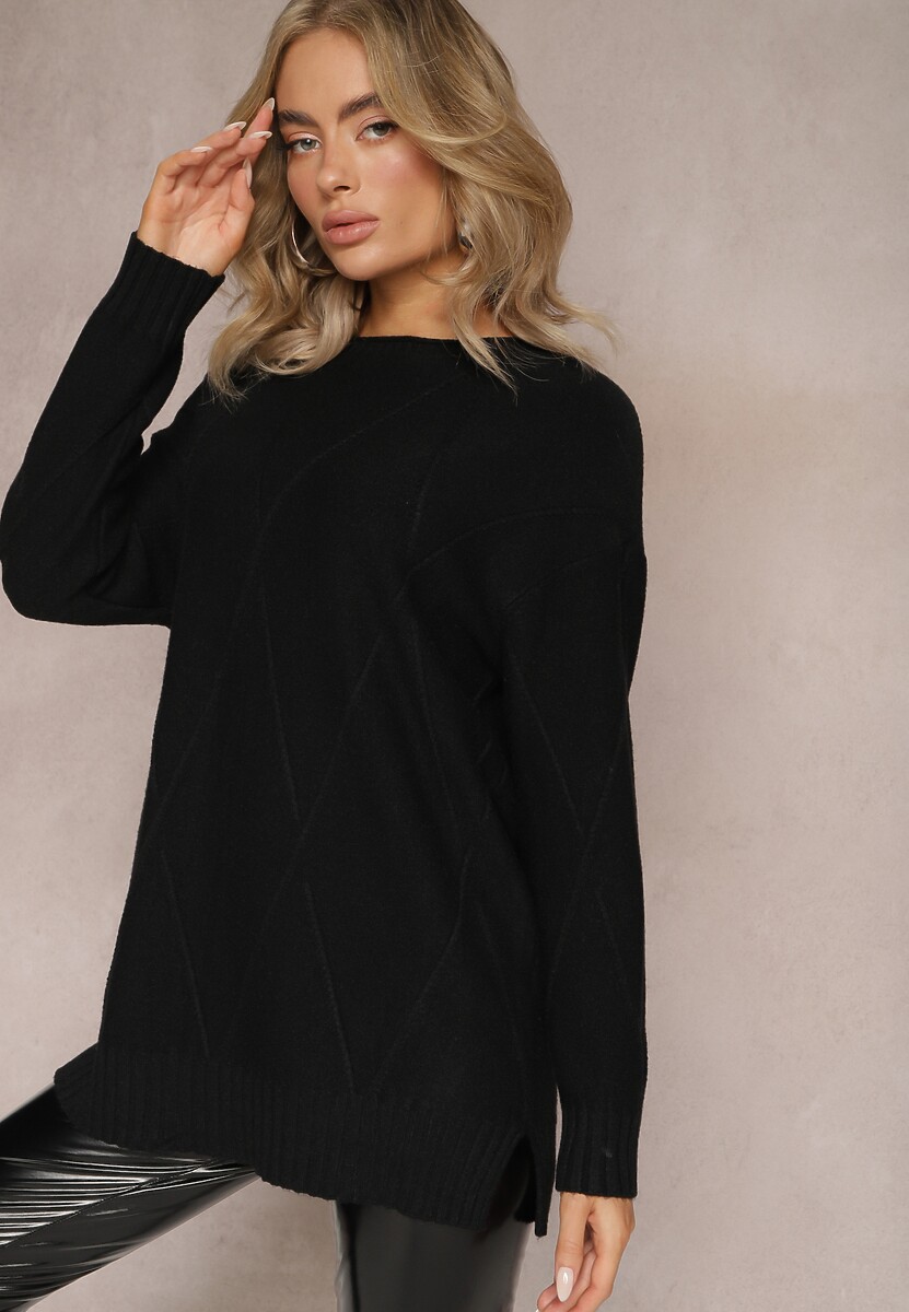 Czarny Sweter z Delikatnymi Rozcięciami Velloro
