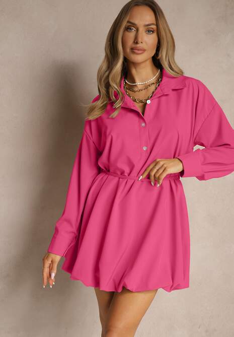 Fuksjowa Sukienka Koszulowa Typu Bombka Ozdobiona Paskiem Lavirivae