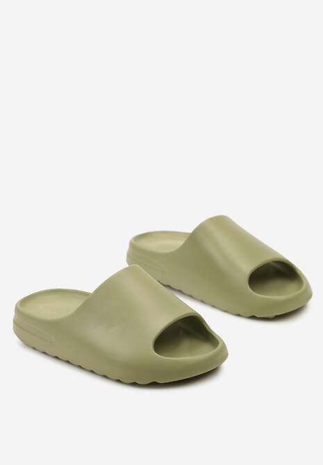 Zielone Płaskie Klapki z Pianki z Szerokim Paskiem Nellarina
