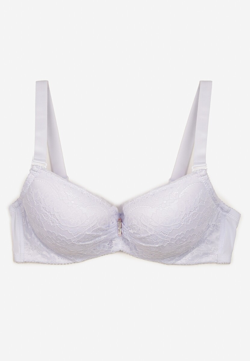 Biały Koronkowy Biustonosz z Regulowanymi Ramiączkami i Metalową Zawieszką z Cyrkoniami Vanesti