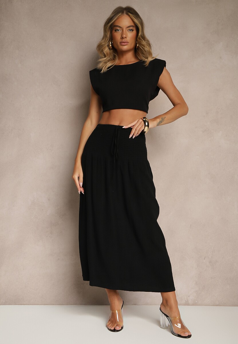 Biała Spódnica z Wiskozą i Lnem High Waist o Rozkloszowanym Kroju Lumerellea