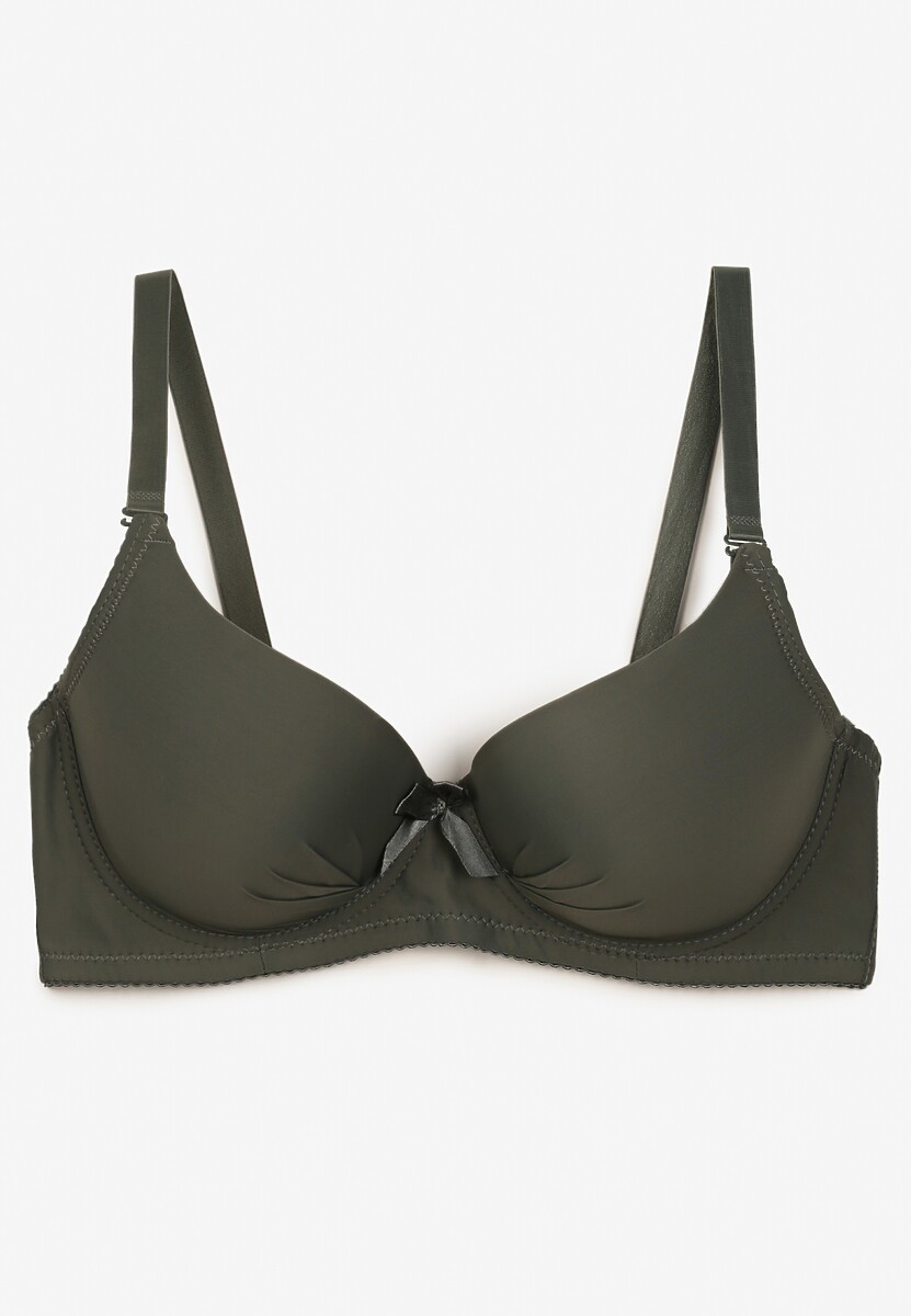 Zielony Casualowy Gładki Biustonosz z Ozdobną Kokardką i Regulowanymi Ramiączkami Kenssin