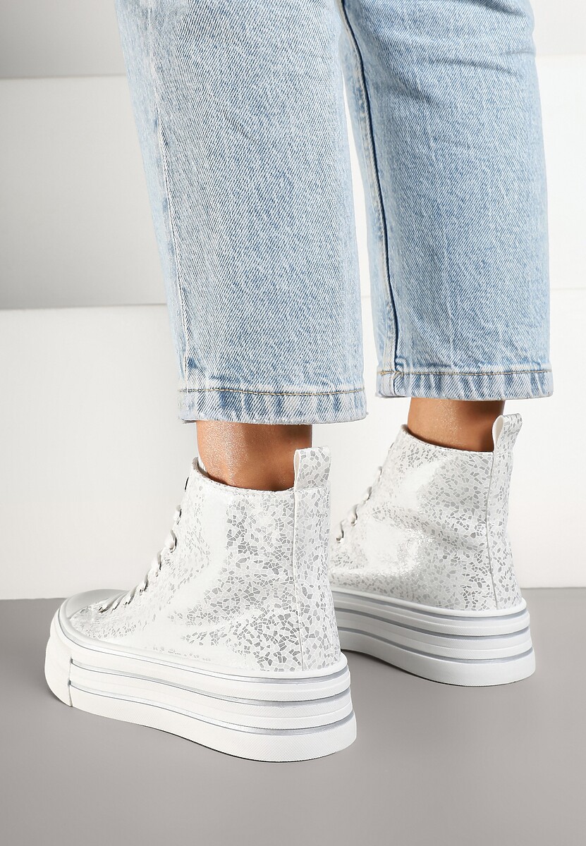 Srebrne Trampki Metaliczne za Kostkę na Platformie Tertewis