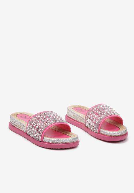 Fuksjowe Klapki z Cyrkoniami na Niskiej Platformie Watria