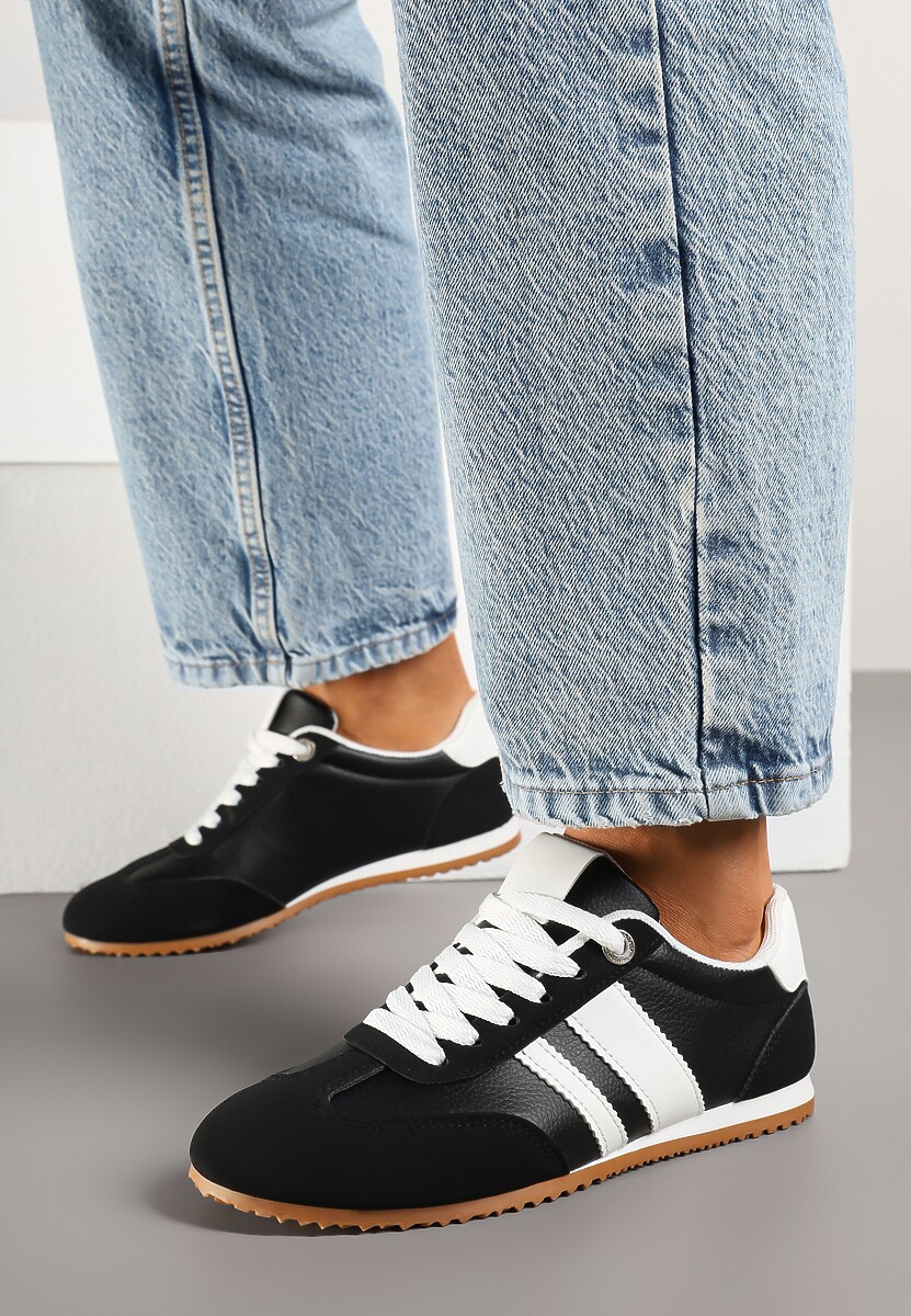 Czarne Sneakersy z Geometrycznymi Paskami Desmira