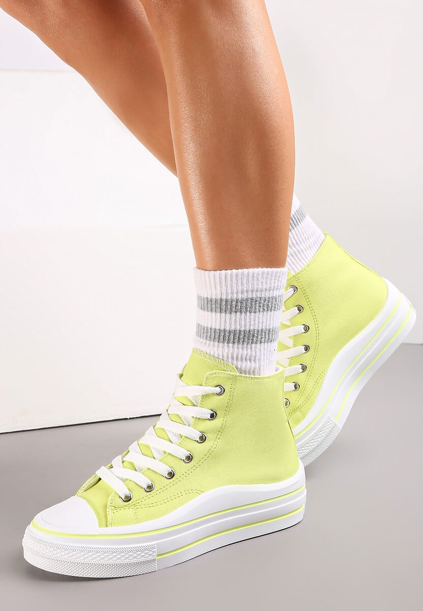 Żółte Trampki z Wysoką Cholewką na Platformie Layun