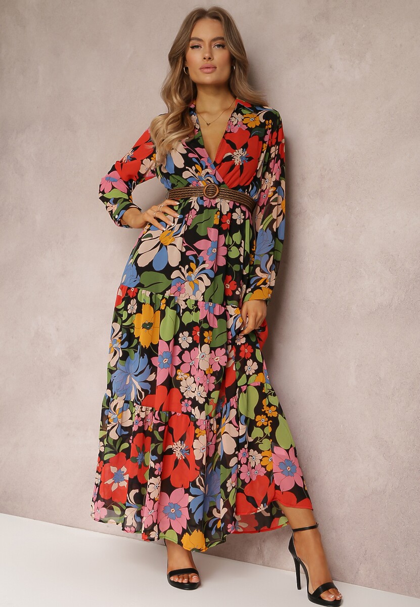 Czerwono-Czarna Sukienka Z Paskiem Alceusa