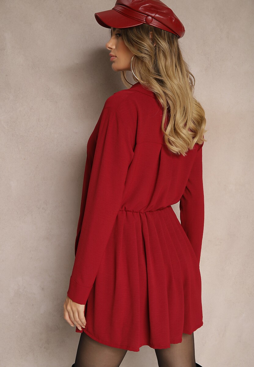 Bordowa Koszulowa Sukienka o Asymetrycznym Rozkloszowanym Kroju z Gumką w Talii Eloriana