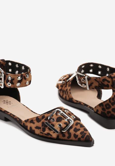 Panterkowe Sandały Lakierowane z Ozdobnymi Klamrami Cleia