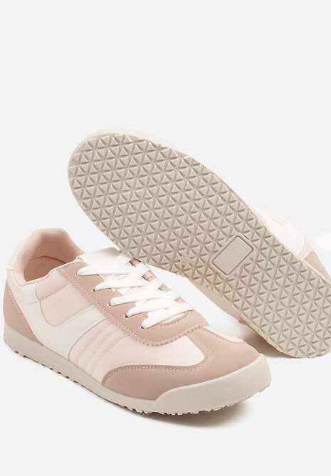 Różowe Sneakersy Typu Tenisówki z Kontrastowymi Wstawkami Feladith