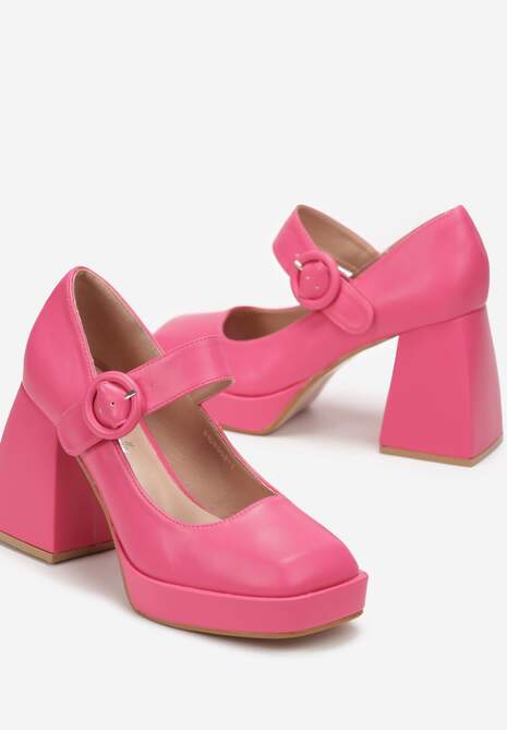 Fuksjowe Czółenka na Geometrycznym Słupku Zapinane na Sprzączkę Neritta