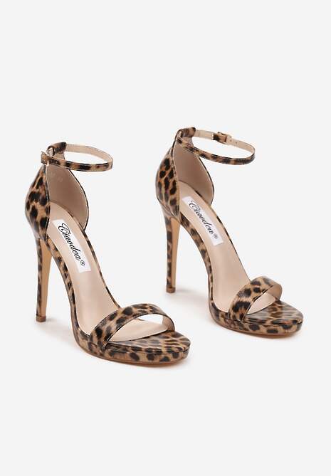 Panterkowe Sandały na Szpilce z Paskiem wokół Kostki i Sprzączką Silirea