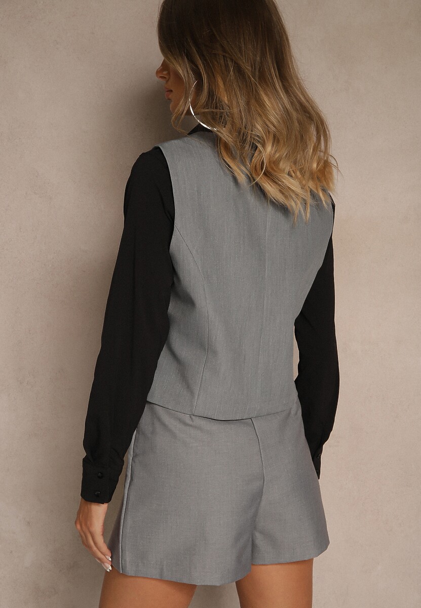 Szara Kamizelka na Guziki bez Rękawów Ellowen