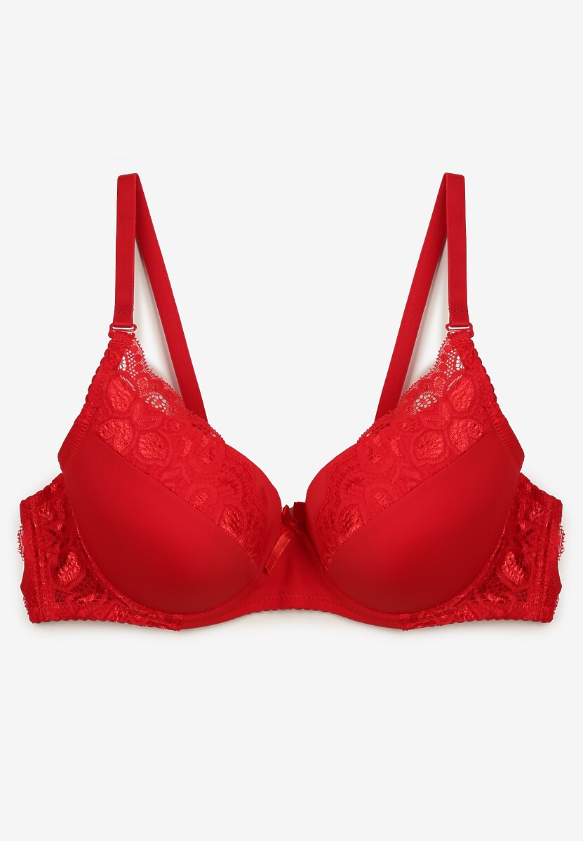 Czerwony Biustonosz Wykończony Koronką z Regulowanymi Ramiączkami Moderatta