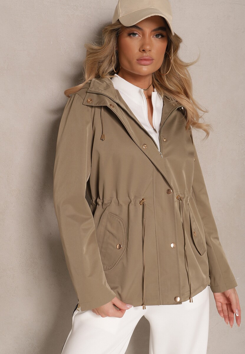 Zielona Kurtka o Kroju Parki z Odpinanym Kapturem Zdobiona Zamkami Norloti