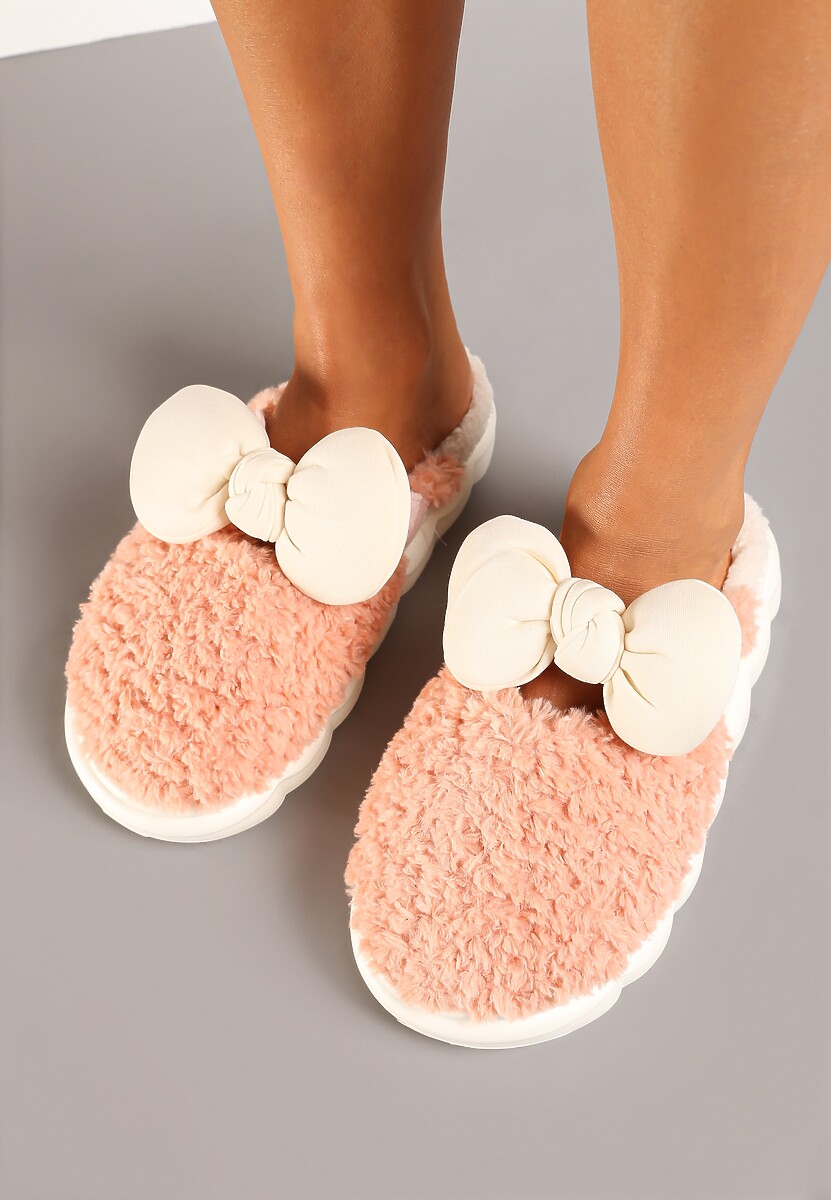 Pomarańczowe Płaskie Kapcie Ozdobione Kokardką Linnacira