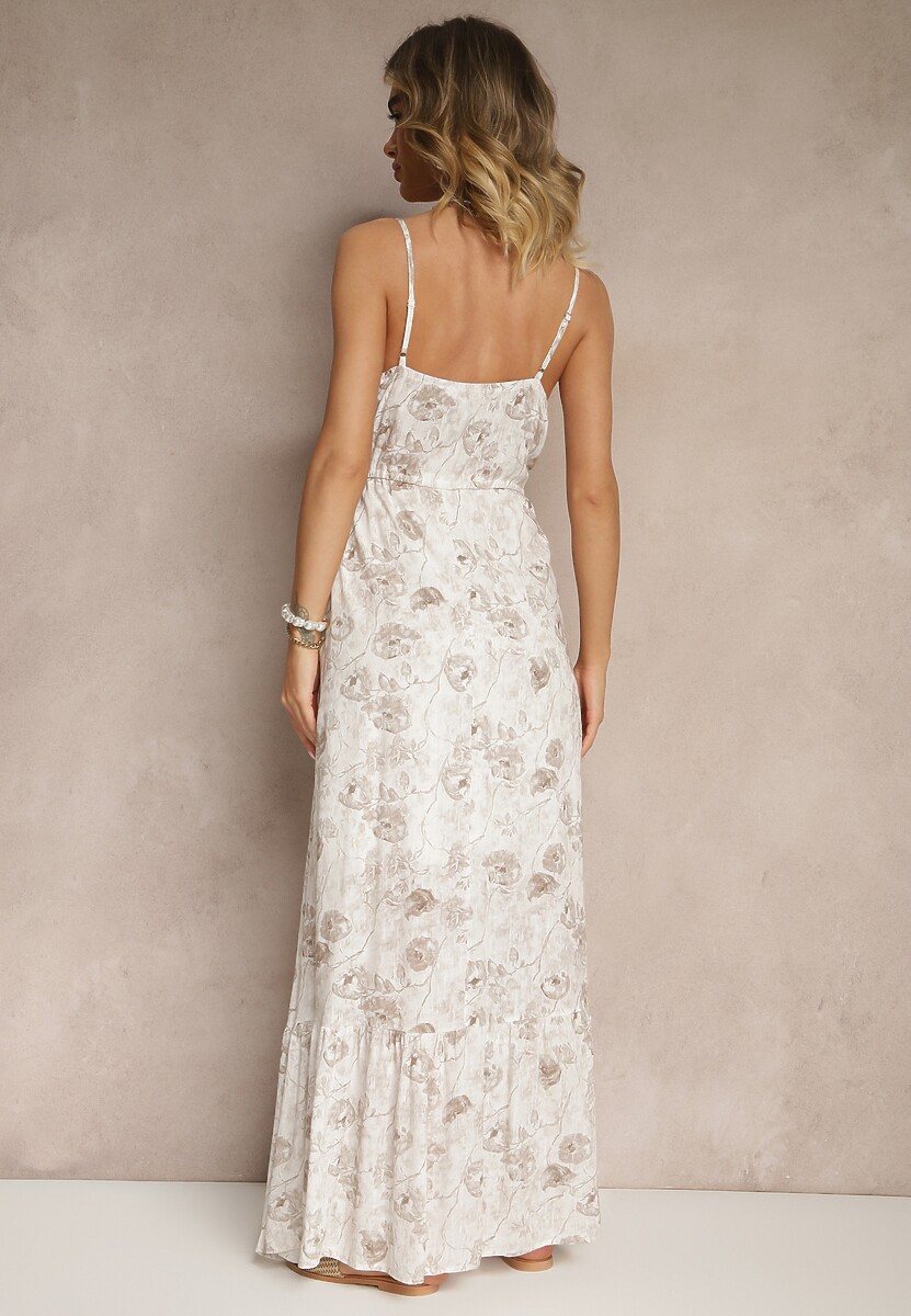 Brązowa Sukienka z Cienkimi Ramiączkami z Wiskozą i Lnem Sortta