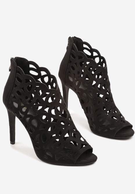 Czarne Sandały Botki Vices na Szpilce z Ażurową Cholewką Natilora