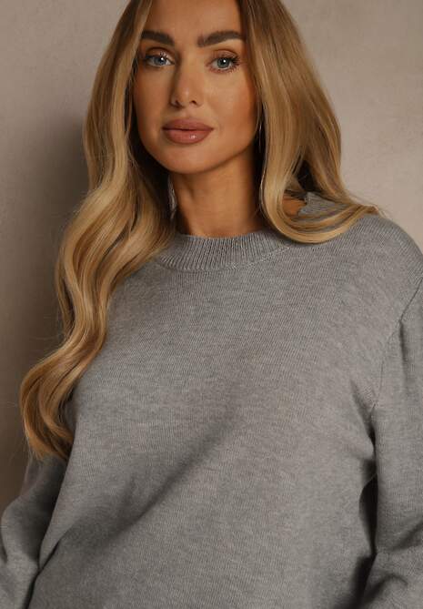 Szary Sweter z Wełną o Prostym Kroju Alenra