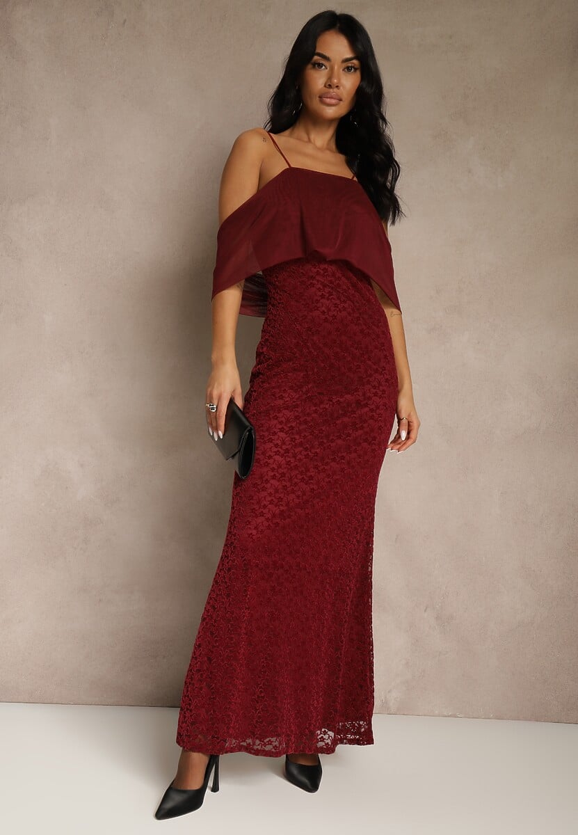 Brązowa Sukienka o Asymetrycznym Kroju Ozdobiona Falbaną Owedia